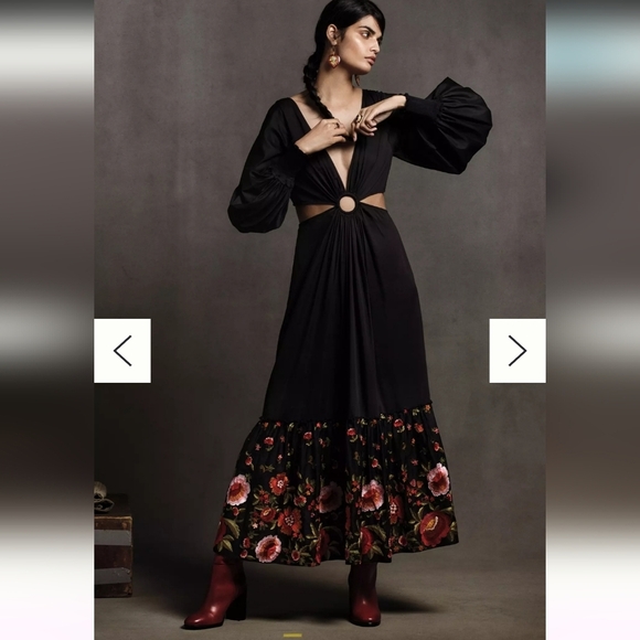 Anthropologie Dresses & Skirts - ANTROPOLOGIE KAROLINA CUT-OUT FLORAL MAXI BLACK DRESS Geisha Designs